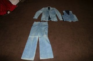 Vintage 1970s Faded Denim 3 Piece Suit Size 38 R Jacket 32 X 31 Pants Bellbottom