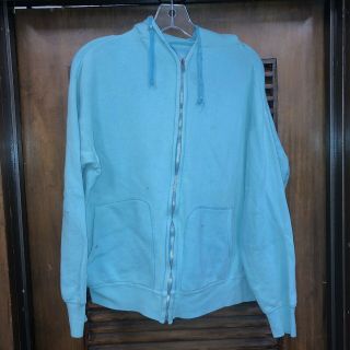 Vintage 1960’s Aqua Blue Hooded Zipper Athletic Sweatshirt - All Cotton - M