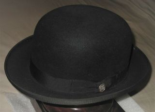 Stetson Derby Bowler Fedora Hat Black W/ Black Band W Pin 7 1/4 -