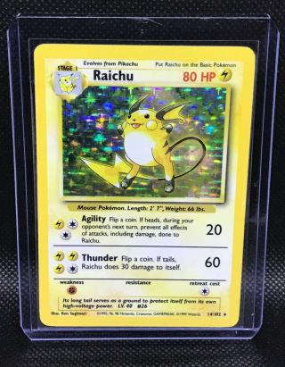 1999 Pokemon Raichu 14/102 Base Set Unlimited Rare Holo Wotc Nm