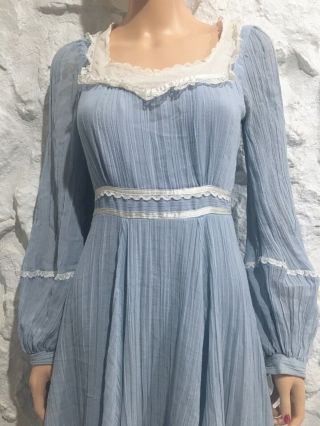 Vintage 70 ' s Gunne Sax Hippie Prairie Victorian Sheer Cotton Lace Maxi Dress 2