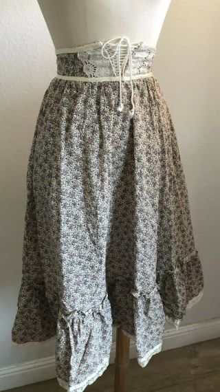 Gunnies Gunne Sax Lace Up Corset Waist Vintage Ruffle Lace Calico Prairie Skirt