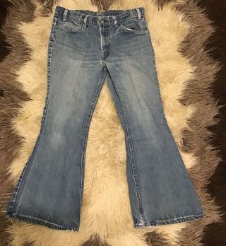 Vtg 70’s Levis Orange Tab Distressed Bell Bottoms Size 34x 28 Made Usa