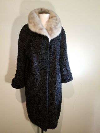 Vintage Schiaparelli Black Persian Lamb& Mink Fur Custom Sexy Little Coat M Evc