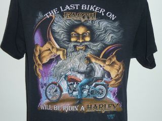 Vintage 90s 3d Emblem Harley Davidson The Last Biker On Earth T Shirt M 40 "