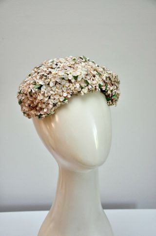 Vtg Vintage 50s 1960s Pink Green Tiny Floral Hat Hess Brothers