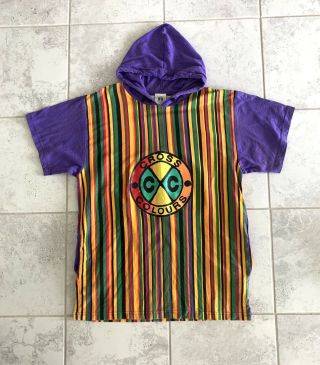 Rare Vintage 90’s Cross Colours Colorful Hoodie Short Sleeve And Pockets Sz M - L