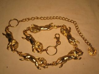 Vintage Ornate Lion Brass Chain Belt Lions Lion Running Head Safari Metal