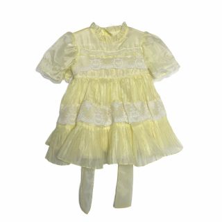 Vintage Martha’s Miniatures We’re Fussy Yellow White Lace Dress Size T4