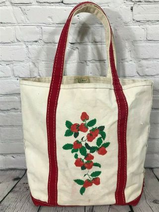 Rare Vintage Ll Bean Canvas Boat & Tote Bag Freeport Maine Red Strawberries