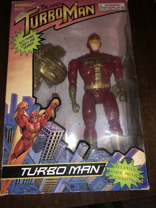 Talking Turbo Man Deluxe 13.  5 " Action Figure Tiger Electronics Open Box