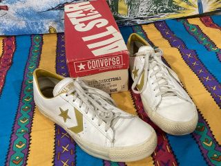 Vintage 70s Converse All Star Basketball Shoes W Box White Gold Sz 12 Rare