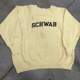 Vintage 50s 60s Sweatshirt Yellow 100 Cotton Faded Distressed 1960s Schwab Sz L