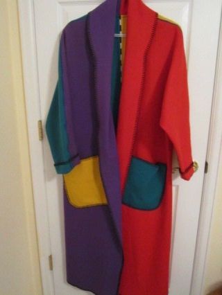 Vintage Cindy Owings Designs Pieced Wool Full Length Coat Made In Usa Size Med