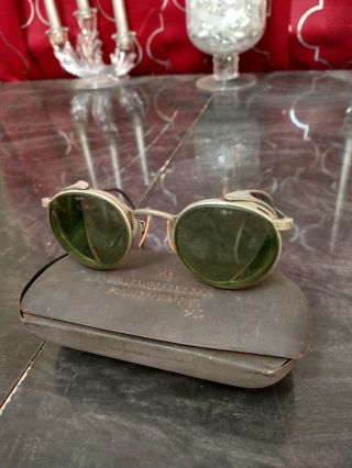 Vintage Motorcycle Steampunk Ful - Vue Safety Eye Glasses Goggles - Green Tinted
