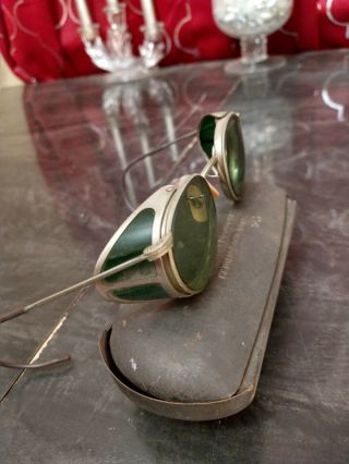 Vintage Motorcycle Steampunk Ful - Vue Safety Eye Glasses Goggles - Green Tinted 3
