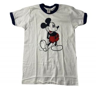 Vtg 80s Mickey Mouse Ringer White T Shirt Sm Disney Character Fashions Print Usa