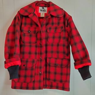 Vintage Woolrich Wool Red Black Plaid Hunting Jacket Coat Size 36 1960’s