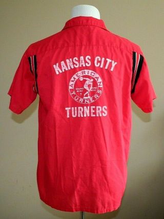 Vintage Hilton Mens Bowling Shirt Large 16 16.  5 Red Kansas City American Turners