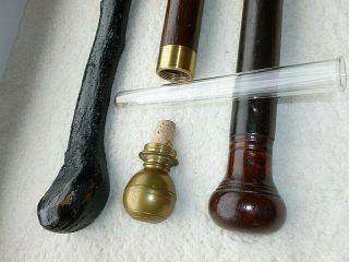 3 Vintage Walking Cane Stick Brass Knob W/ Hidden Flask,  Irish Blackthorn Burlwo