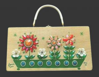Enid Collins Flower Box Vintage Wood Box Purse Handbag By Collins Of Texas