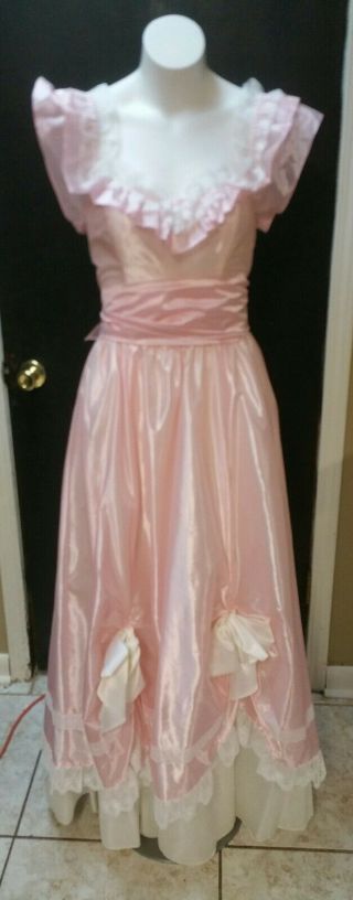Xs Pink White Lace Pearls Vtg 70s Gunne Sax Victorian Edwardian Tea Party Dress