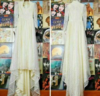 Vtg 70s Gunne Sax Romantic Renaissance Lace Bridal Wedding Dress 3 Cottagecore