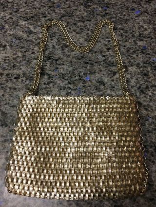 Vtg Paco Rabanne For Walborg Gold Metal Rings Handbag Purse Chain Strap
