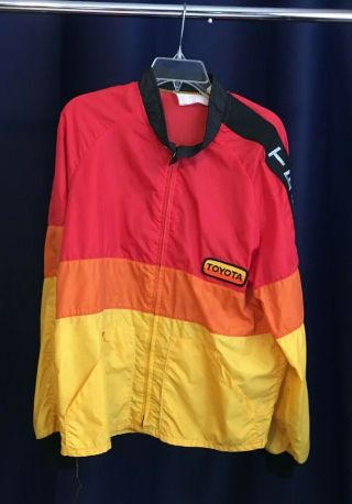 Vintage Team Toyota Racing Jacket Coat Windbreaker Orange Red Yellow Black Large