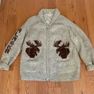 Vintage Reindeer Cowichan Moose Design Hand Knit Wool Sweater Size 50