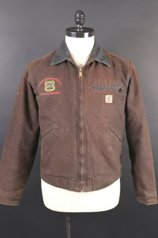 Vtg Carhartt Blanket Lined Brown Canvas Work Coat Jacket Mens Size Medium