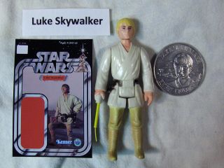 Star Wars Vintage Luke Skywalker Farm Boy W/ Potf 1984 Coin W/ Mini Card Back
