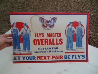Vintage Flys Master Overalls Cardboard Store Display Sign Rare 20 " X 13 "