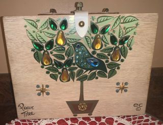 Enid Collins Signed Box Purse Pear Peace Tree Texas 1963 11” X 8 1/2” Jeweled