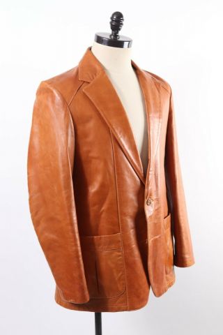 Vintage Remy Glazed Lambskin Leather Blazer Coat Jacket Usa Mens Size 44 Tall