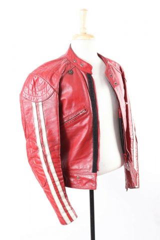 Vintage 80s Red White Cafe Racer Leather Motorcycle Coat Jacket Mens Size 36 - 38