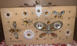 Vintage Enid Collins Wood Box Purse,  1964 Summer Time Signed
