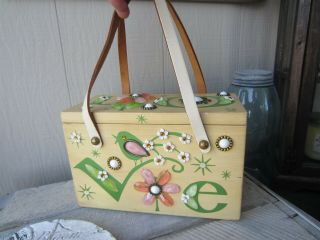 Vintage Enid Collins Of Texas Love Bird & Flowers Box Bag Purse