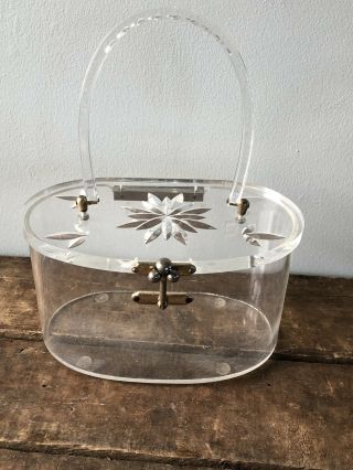 Vintage Florida Handbags,  Made In Miami,  Clear Lucite Purse With Starburst