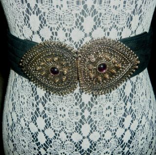 Vintage Yves Saint Laurent Met Costume Belt Black Velvet Jeweled Filigree Buckle