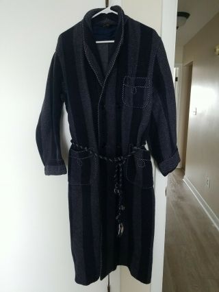 Vintage 40’s Beacon Blanket Robe Blue Lounge Coat Belt S Wool Rabhor
