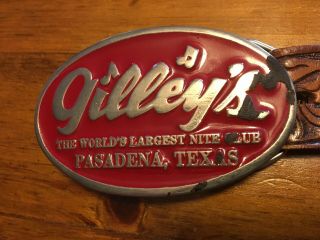 Vintage Gilley ' s Nite Club Pasadena Texas Leather Belt And Buckle Made USA 2