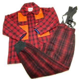 Vintage Woolrich Buffalo Red Plaid Wool Hunting Jacket & Pants Set Size 38