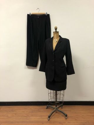 Vtg 1990’s Giorgio Armani Le Collezioni Black Wool Power Suit,  Size 12 & 10