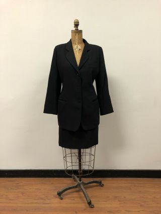 VTG 1990’s GIORGIO ARMANI Le Collezioni Black Wool Power Suit,  Size 12 & 10 2