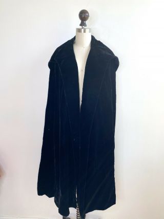 Vintage Black Velvet Long Opera Cape Cloak Hooded Steampunk Cosplay Goth Union