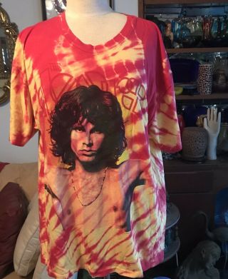 Vintage 1990 Jim Morrison The Doors,  Tie Dyed T Shirt,  Red & Yellow,  Rock N Roll