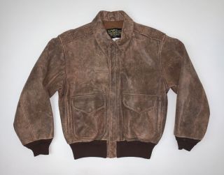 Vintage Us Wings Brown Leather Military Bomber Jacket Size S Usa Type A - 2