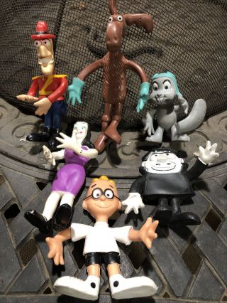 6 Vintage 1972 Wham - O Rocky And Bullwinkle Rubber Bendable Figurines