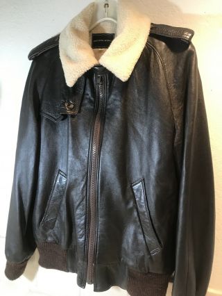 Vintage Saks Fifth Avenue A - 2 Mens Leather Bomber Sherpa Lining Coat Jacket 40 2